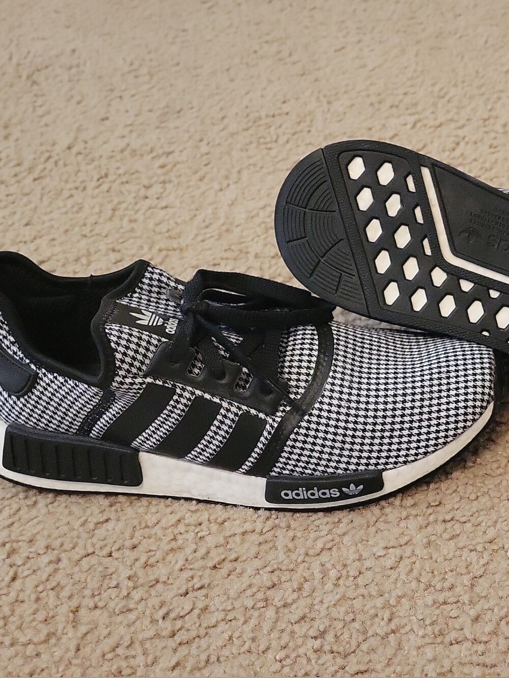 adidas Men's NMD R1 Black and White Houndstooth Sneakers